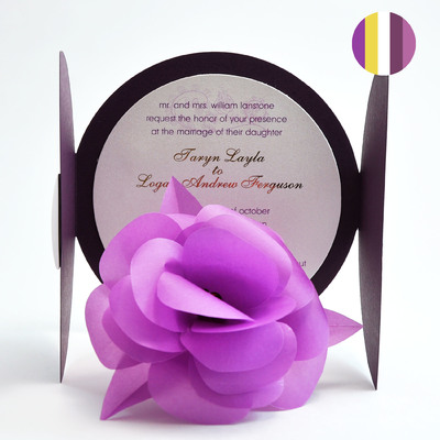 Круглые свадебные приглашения "Фиолетовая роскошь"